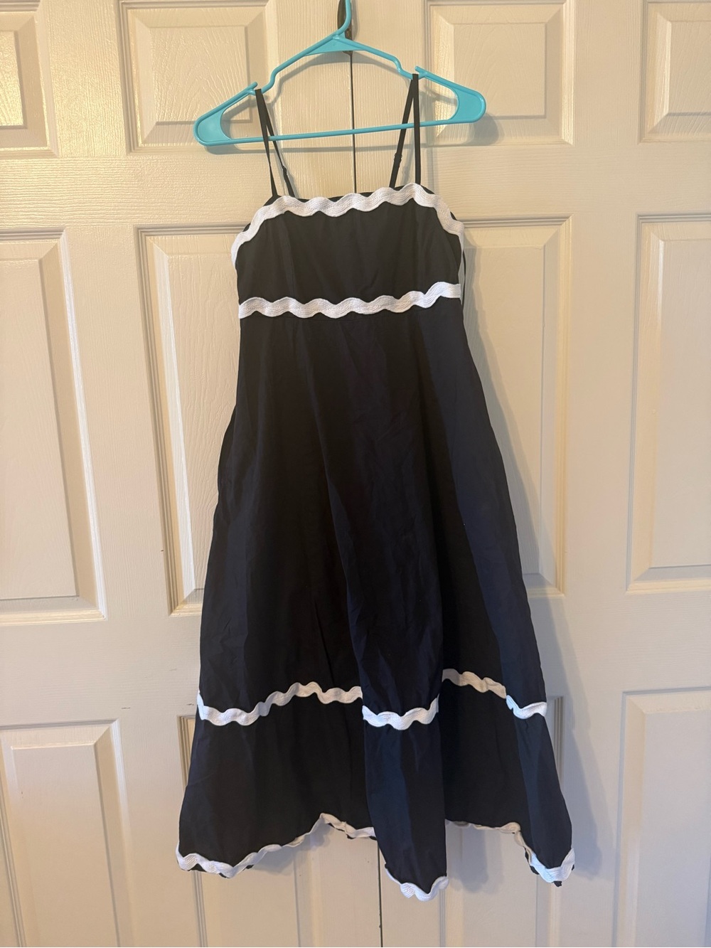 Women’s Black Spaghetti-Strap Dress with White Trim
